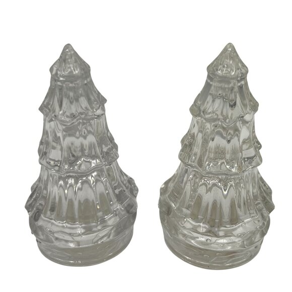 Gorham Fine Crystal Salt Pepper Shakers Christmas Tree 4" Germany Made Holiday - Picture 2 of 11